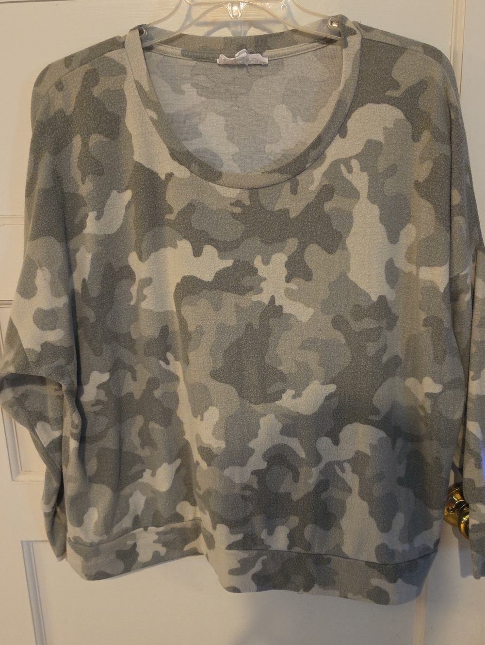 Pink Rose Gray Camouflage Scoop Neck Sweater